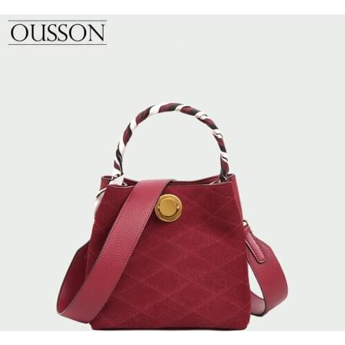 OUSSON2020 New Fashion Scrub Leather Women Bucket Bag Vintage Messenger Bag High Quality Retro Shoulder Bag Simple Crossbody Bag