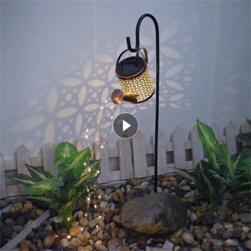 Solar Led Light Outdoor Wrought Iron Hollow Out Lamps Garden Decoration Led Lights Outdoor Watering Can Sprinkles Fairy Lights