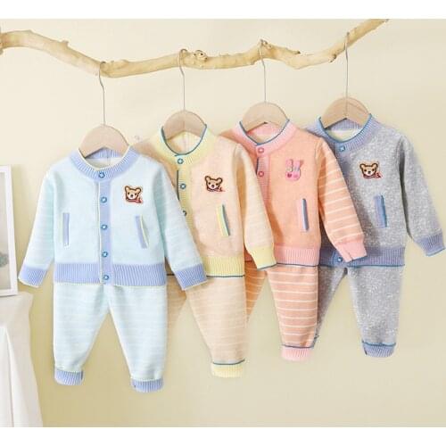 New Born Baby Girl Clothes One Year Birthday Gift Clothing Suit Infant Baby Long Sleeved Knitted Jacket Autumn Warm Casual Set