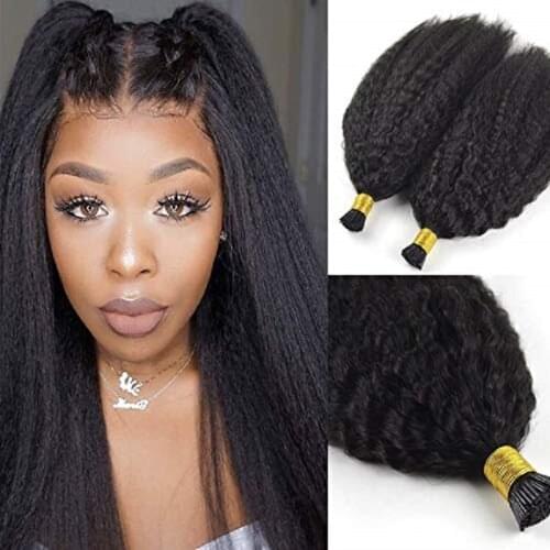 Kinky Straight I Tip Hair Extension Pre-Bonded Brazilian I Tip Human Hair Coarse Italian Yaki I Tip Hair Bundle 100 strands 100g