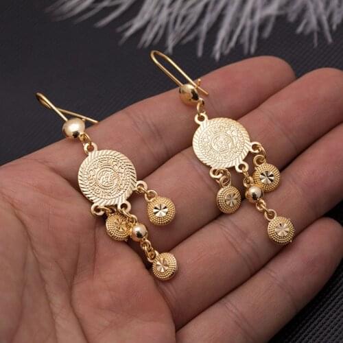 WANDO Gold Color Coin Earring Gold Color Dubai Women Girl Bridal wedding Earrings Gifts Multi-layer circle latest jewelry