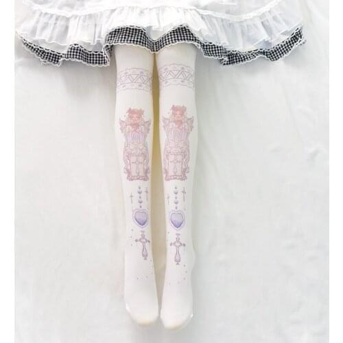 Japanese sweet stockings Lolita Angel cute printing pantyhose loli bottoming socks kawaii girl gothic lolita stockings loli cos
