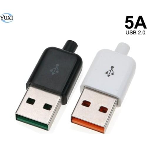 YuXi 2pcs Male USB Connector Kit 4P 4pin USB 2.0 Plug 5A Type A DIY Components White w/Plastic Cover