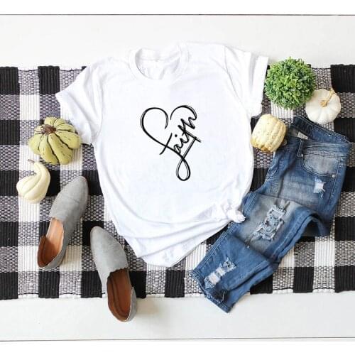 JFUNCY 8 Colors Women T shirts Faith Letter Print Women Cotton Tshirts