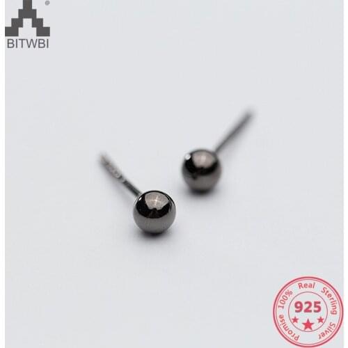 100% 925 Sterling Silver Couple Stud Earrings Mini Simplicity Fashion Black Light Bead Round For Man And Women Jewelry Wholesale