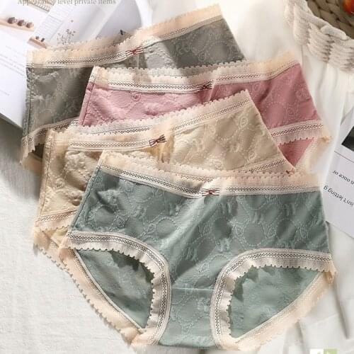 Mid Waist Big Plus Size Women Panties Sexy Lace Seamless Underwear Briefs Lingerie for Female Underpants L-2XL