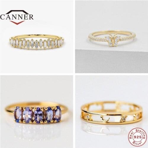 CANNER Minimalist Crystal 925 Sterling Silver Finger Ring for Women Wedding Engagement Rings Silver 925 Jewelry anillos plata