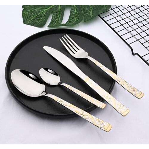 Gold Tableware Dinner Flatware Cutlery Set Stainless Steel Western Kitchen Dinnerware Dishes Knife Fork Coffee Spoon Silverware