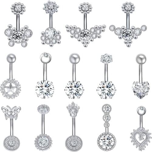 14G Belly Button Rings Crystal Heart Surgical Stainless Steel Belly Navel Piercing Star Ombligo Nombrill Body Jewelry Piercings
