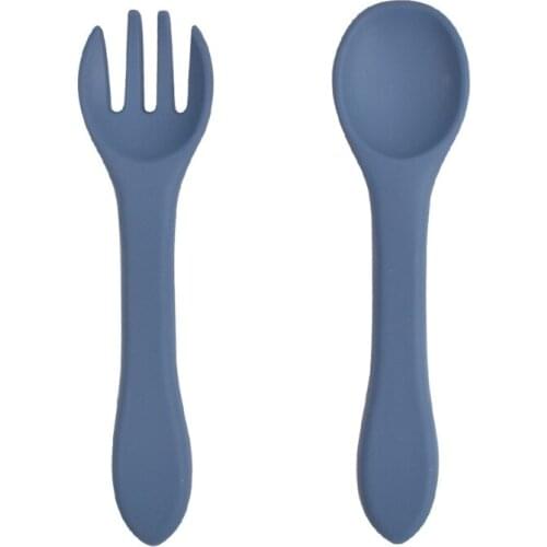 2PCS Baby Soft Silicone Fork Spoon Feeding Set Kid Dishes Toddlers Infant Feeding Accessories Silicone Tableware Q1FE