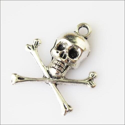 20 New Halloween Skull Tibetan Silver Tone Charms Pendants 21x24mm