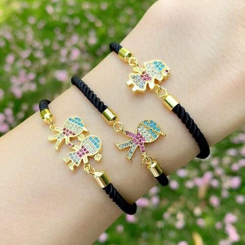 2021 KEJIALAI Boy & Girl Friendship Adjustable Black String Rope Bangle CZ Zircon Charm Couple Bracelet Fine Jewelry Dainty Gift