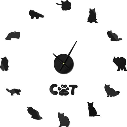 Burmese Cat DIY 3D Acrylic Wall Clock Short-haired Breed With Body Pure-bred Cat Mirror Surface Watch Cat Collection