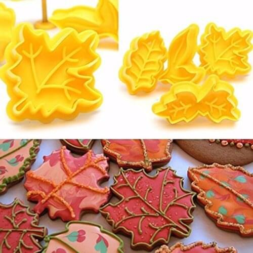 4Pcs/set Plunger Cookie Cutter Kit DIY Fall Maple Leaf Cake Mold Flower Plungers Fondant Pastry Craft Food Decor