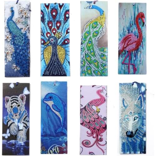 5D DIY Diamond Painting Bookmark Shaped Diamond Art Leather Tassel Bookmark Diamond Embroidery Cross Stitch Crafts