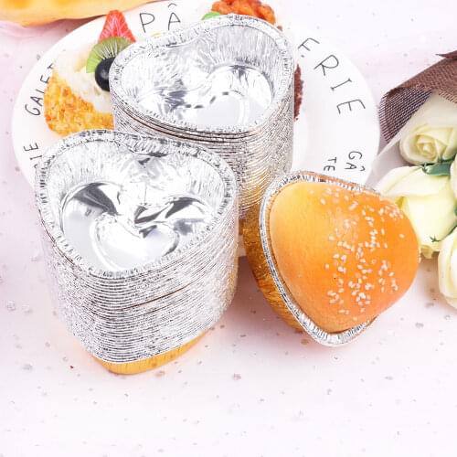 60Pcs Heart Shaped Cake Cup Disposable Aluminum Foil Mini Cups for Muffin Cupcake Baking Bake Cupcake Cases Kitchen Baking Tools