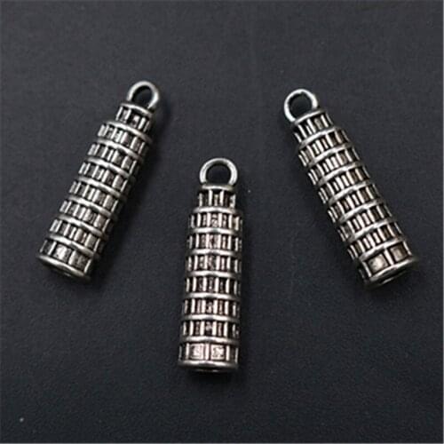 8pcs Antique Silver Color 3D Leaning Tower of Pisa Charm Vintage Necklace Bracelet DIY Metal Jewelry Alloy Pendant A1788