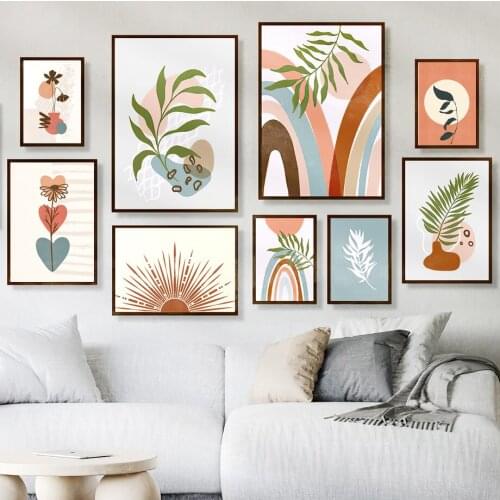 Abstract Canvas Painting Plant Vase Sun Wall Art Nordic Posters And Prints Pictures Modern For Living Room Home Decoration