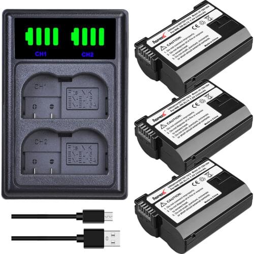 3Pcs EN-EL15 EN EL15 ENEL15 Batteries + LED Dual USB Charger for Nikon D500 D600 D610 D750 D7000 D7100 D7200 D800 D800E D810