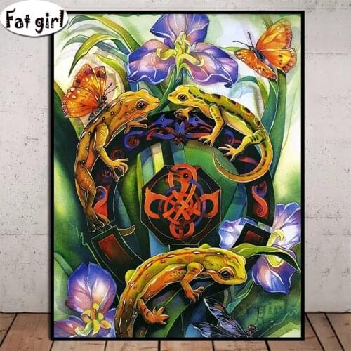 Animals Gecko Butterfly Flower DIY 5D Diamond Painting Full Square Mosaic Embroidery Needlework round drill Cross Stitch gifts
