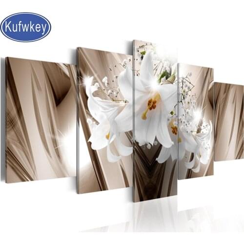 White Flower Diamond embroidery Sale Modern decor"5 Panel"Diamond mosaic diamond painting full square/round drill,Hot gift