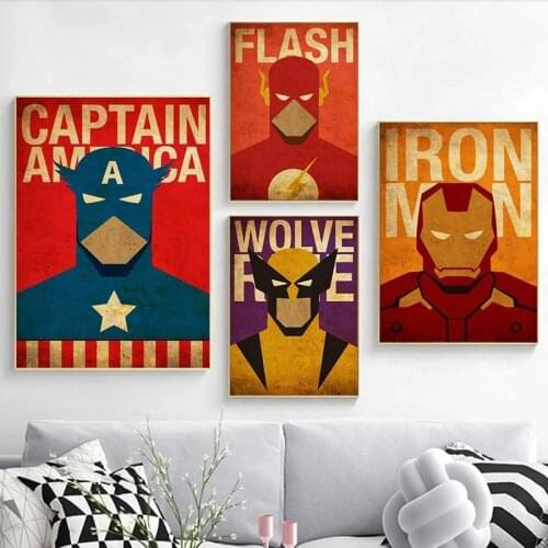 Marvel Superheroes Canvas Posters Minimalist Vintage Captain America Iron Man Thor Hulk Canvas Poster Superheroes Poster Set
