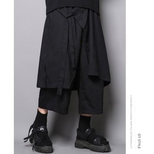 Original Design Japanese Dark Yamamoto hairdresser with ribbon loose casual trousers nine-minute culottes men trend