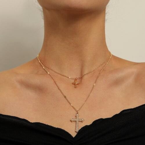 Cross Pendant Necklace for Women Clavicle Chain Inlaid with Small Pearl 2021 Fashion Jewelry Layered Necklaces Gold Silver Color