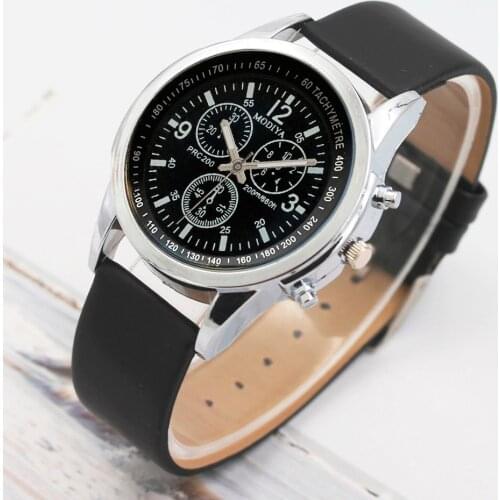 Mens Digital Clock Strap Sport Three Eye Watches Quartz Mens Watch Blue Glass Belt Watch Men
