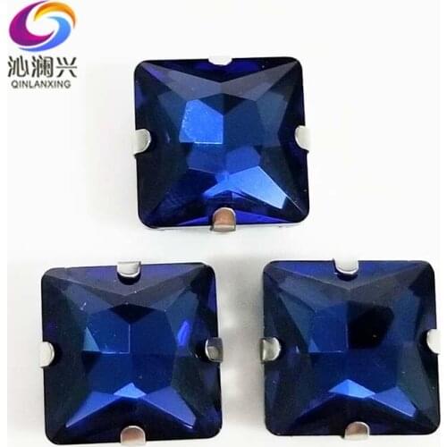 Ink blue top quality Glass Crystal sew on stones,square shape claw rhinestone with holes,Diy/Clothing accessorie SWZ421