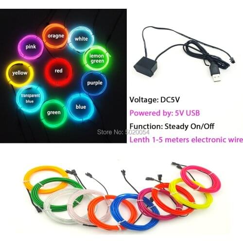 2M 1.3mm Dance Party Decor Neon LED lamp Neon Light Flexible EL Wire Rope Tube Waterproof EL Cold Line