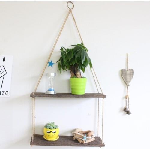 Wood Swing Hanging Rope Wall Mounted Floating Shelves Decoration Wall Storage Shelves Window Shelf Plants Photos Decorations