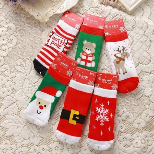 Children Christmas Warm Socks 1 lot=6pairs=12 pieces Boys Girls Winter Thick Socks Baby Cartoon-print Socks Kids Cotton Socks