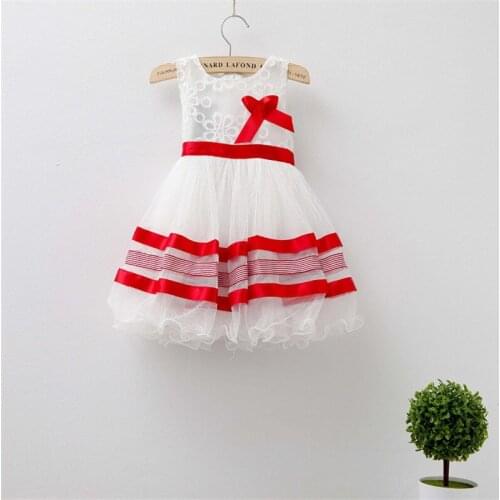 Spring new arrival lace bowknot children girl ball gown for party sleeveless floral fashion kids girl princess dresses