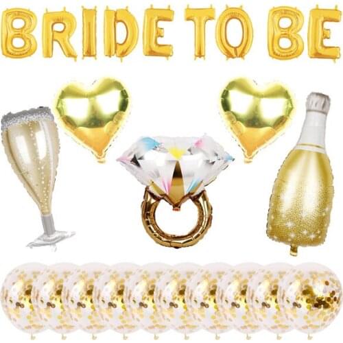Bridal Shower Gold Goblet Mylar Foil balloons Bachelorette Party Decor Kit,Hen Party Supplies,Bride to Be Gold Ring Balloon Set