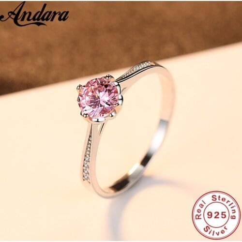 Hot 100% 925 Sterling Silver Pink Crystal AAA Zircon Women Ring Exquisite S925 Jewelry