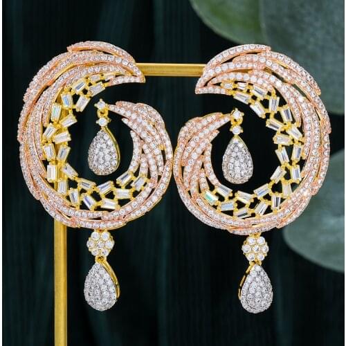 KellyBola Dubai Aristocratic Womens High-quality Cubic Zirconia Meniscus Pendant Earrings Fashion Sweet Jewelry New Trend 2021