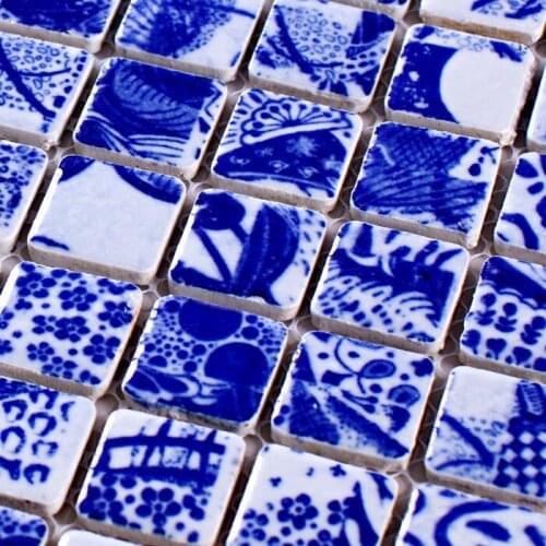 Ceramic blue and white porcelain mosaic HMCM1035 for mesh backing bathroom wall floor kitchen backsplash