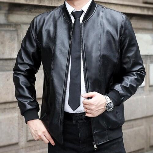 Fashion PU Leather Jacket Men Coat Slim Spring Autumn Faux Leather Jacket Outerwear Casual Long Sleeve Leather Men Jacket