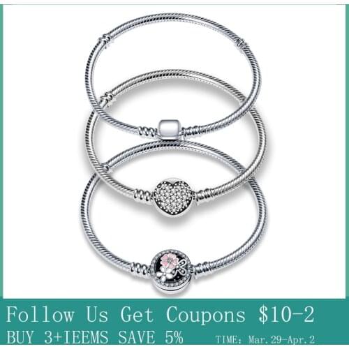 Hot Sale 100% Real Sterling Silver Bracelet Fit Original Design Beads Charms Bangle DIY Jewelry Making Gift For Women