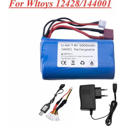 7.4V 5000MAH 12428 lipo Battery for Wltoys 144001 12428 RC Car Parts 2s 7.4v 3000mah to 5000mah li-ion battery T plug