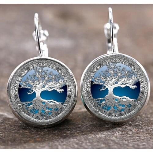 Fashion Celtic Tree of Life Photo Trendy Glass Lever Back 2021 Trend Earrings Stainless Steel Jewelry Charm For Women Gifts