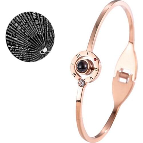 Fashion Lover Gifts I Love You 100 Language Memory Bracelet Steel Rose Gold Roman Numerals Crystal Charm Bracelet For Women New