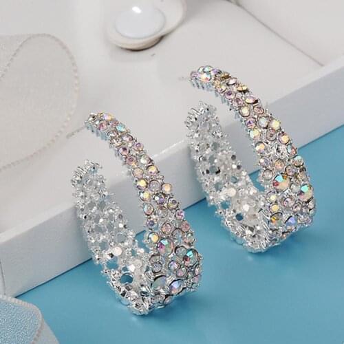 Fashion Earrings Women C Type Dangle Colorful Rhinestone Inlaid Earrings Jewelry Gift Glitter Colored Earrings Womans accesorie