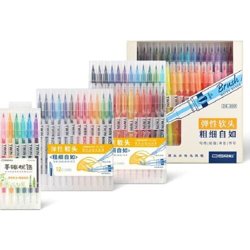 Twin brush marker set 6/12/24/36 Color drawing pen Dual Fine brush tip Calligraphy art water based ink Stationery School A6814