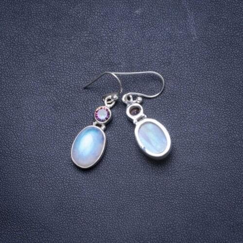 Natural Rainbow Moonstone and Mystical Topaz Handmade Unique 925 Sterling Silver Earrings 1.25" X4797