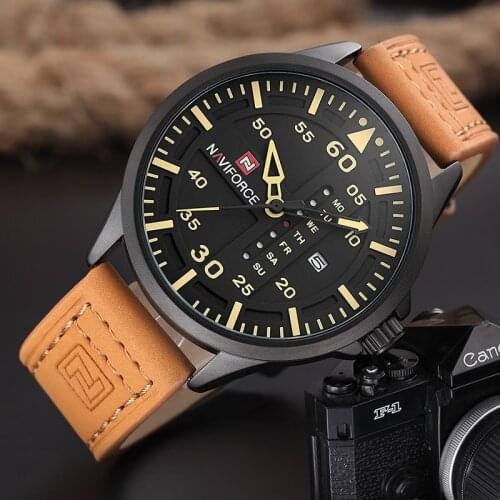NAVIFORCE Fashion Mens Sports Watches Luxury Brand Leather Band Casual Military Waterproof Quartz Wristwatch Calendar Clock 2021