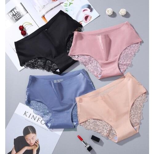 Newest Seamless Panties Lace Sexy Low Waist Lingerie Breathable Ice Silk Ladies Underwear Womens Briefs Invisible Plus Size Hot