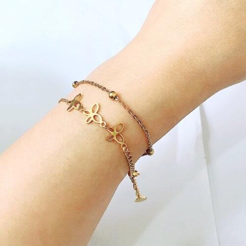 New Stainless steel butterfly No fade Bracelets Adjustable size Bangles For Women Girls gold sivler color Bracelets Jewelry gift