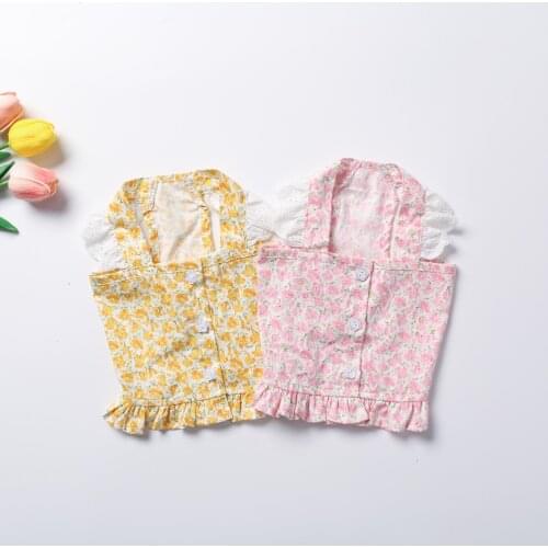 Korea Style Puppy Dog Clothes Girl Dresses Lace Bichon Teddy Skirt for Small Dogs Princess Fashion Floral Print Pet Dog Dress